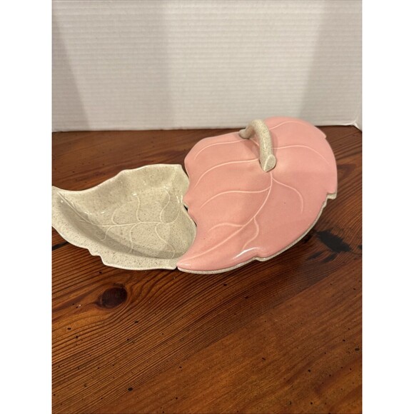 Vintage Valley Vista California Pottery Leaf Dish With Lid Pink And Cream - Picture 1 of 14